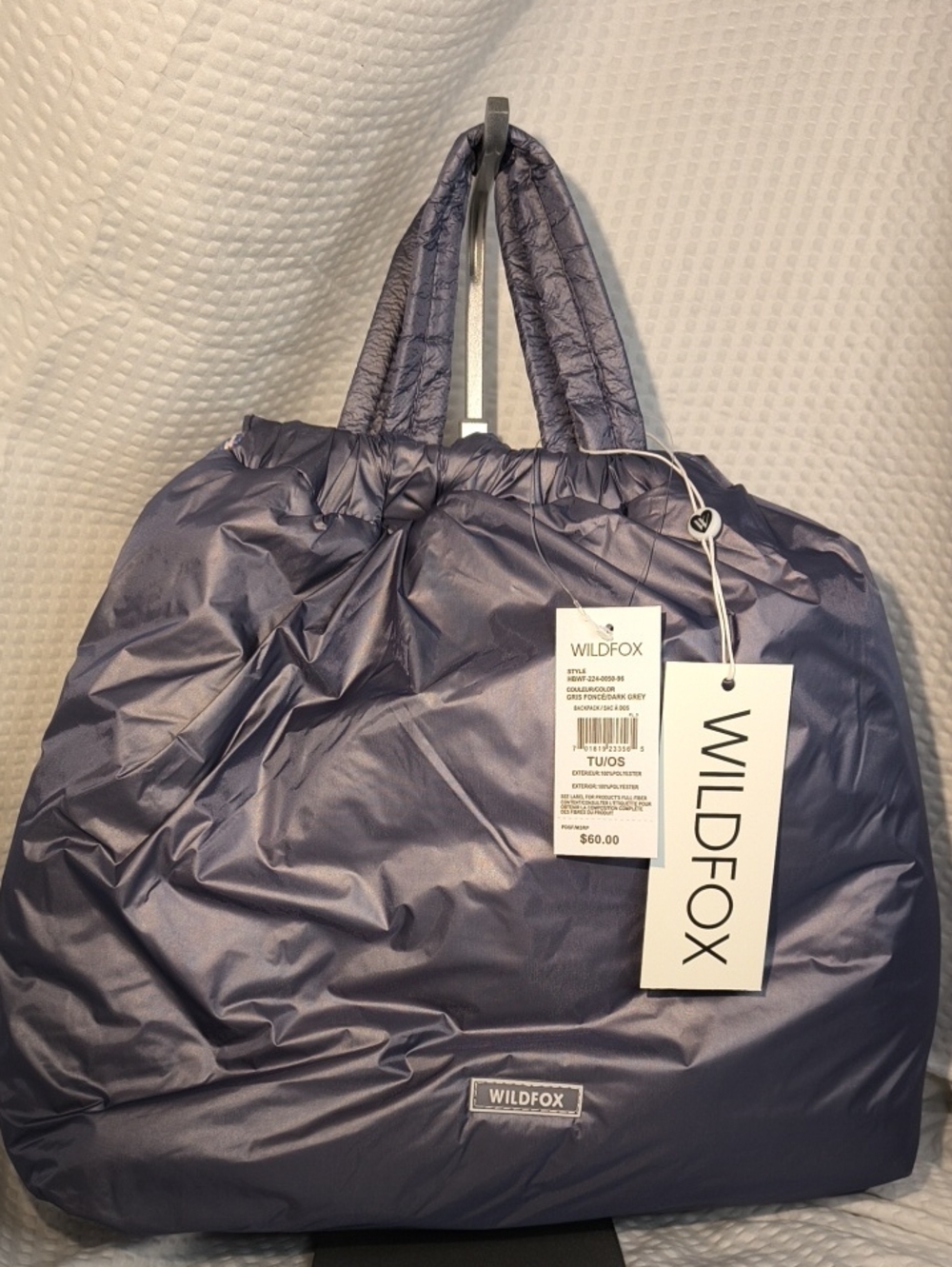 Wildfox HBWF-224-0050-96 DARK GREY Quilted Tote  BACKPACK NWT MSRP$60